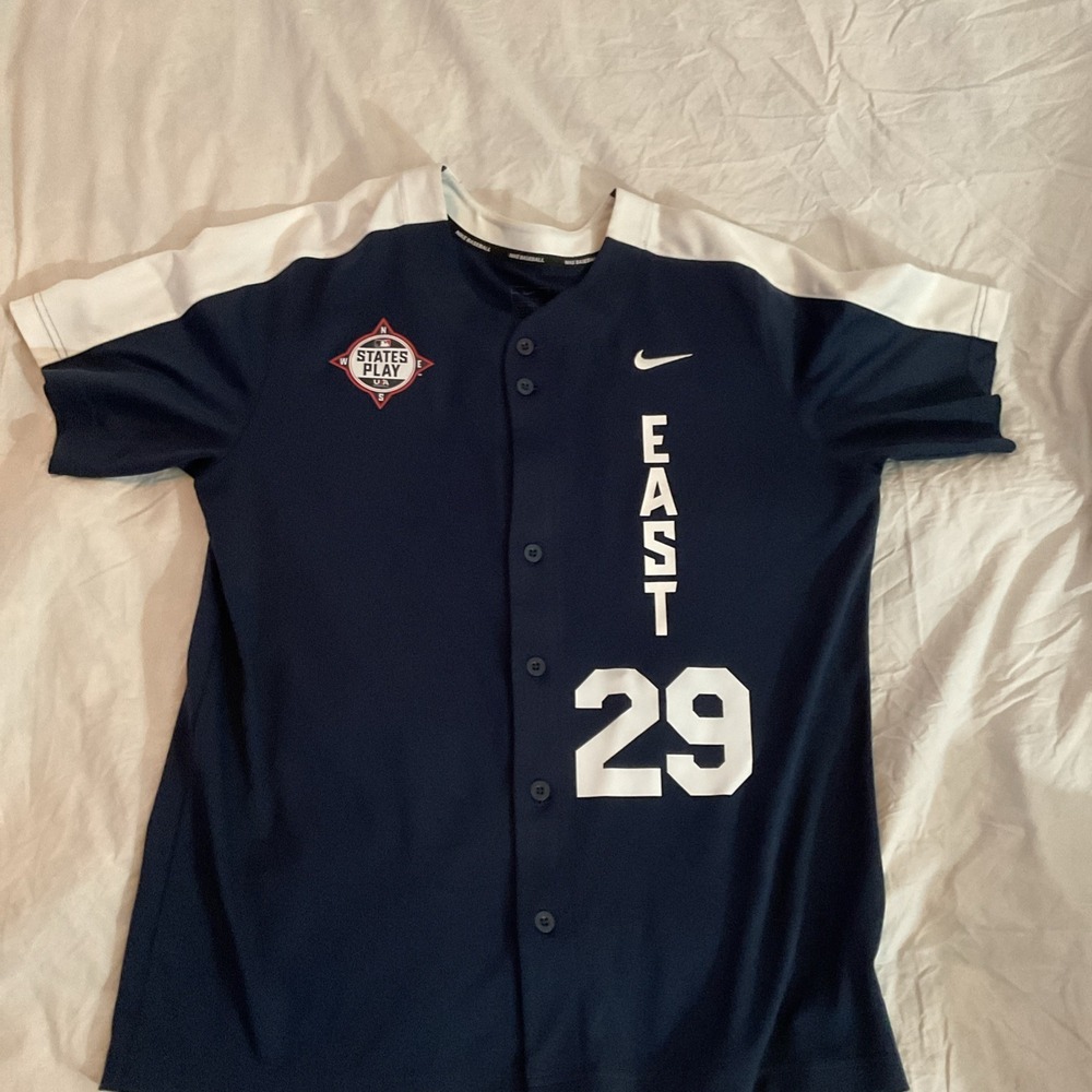Nike Men’s Navy and White East #29 Baseball Jersey